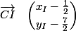 \vec{CI}\quad \dbinom{x_I-\frac{1}{2}}{y_I-\frac{7}{2}}